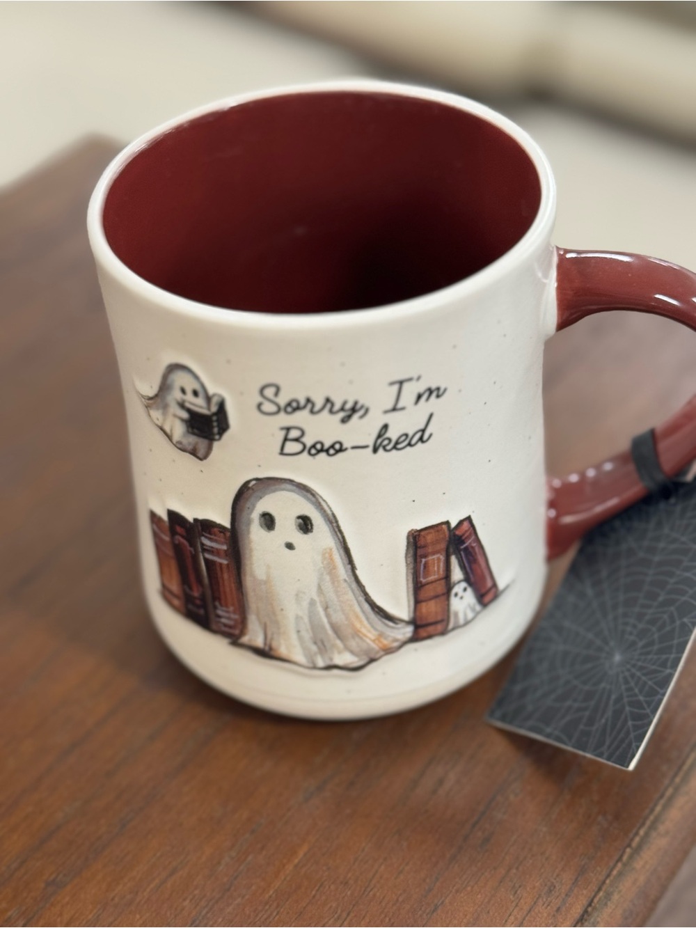Sorry I'm Boo-ked Ghost Book Mug - Cream & Burgundy - Picture 2 of 2